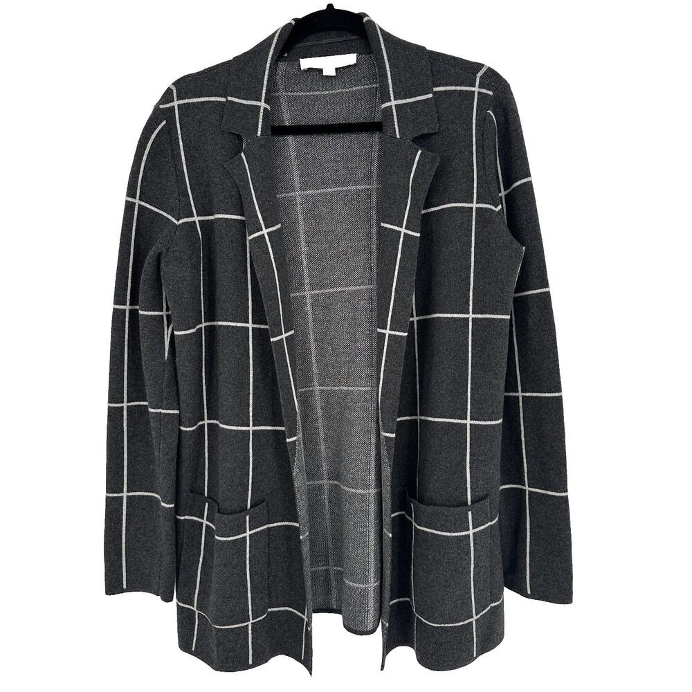 Loft Womens Open Front Cardigan Sweater Size S Gray Career Office Preppy Pockets